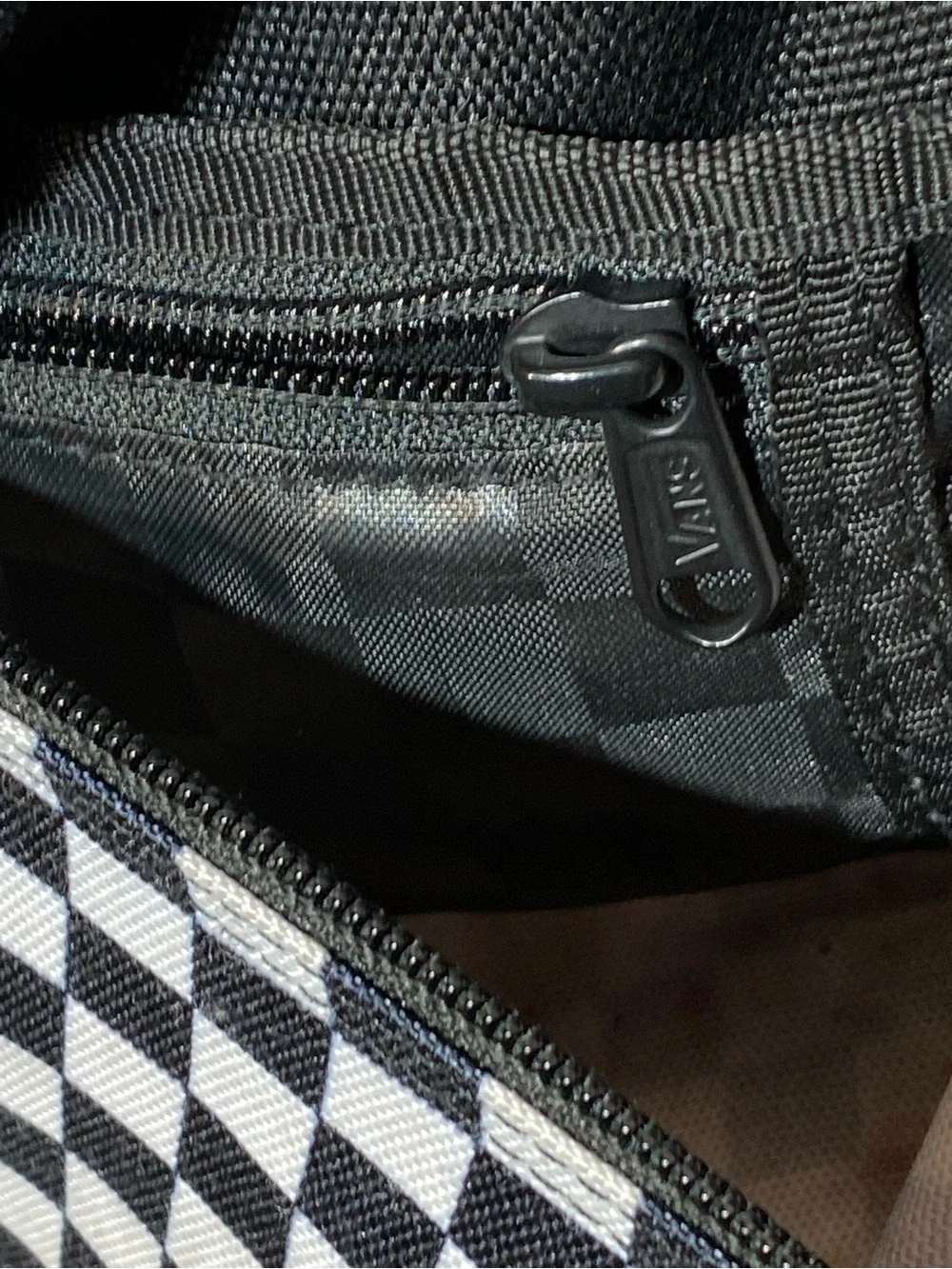 Vans Black Backpack with Black and White Checkerboard Pocket